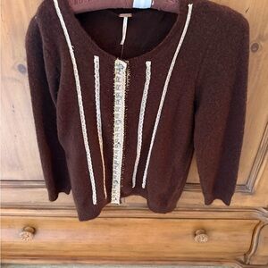 Free People Brown Cardigan with White Accents